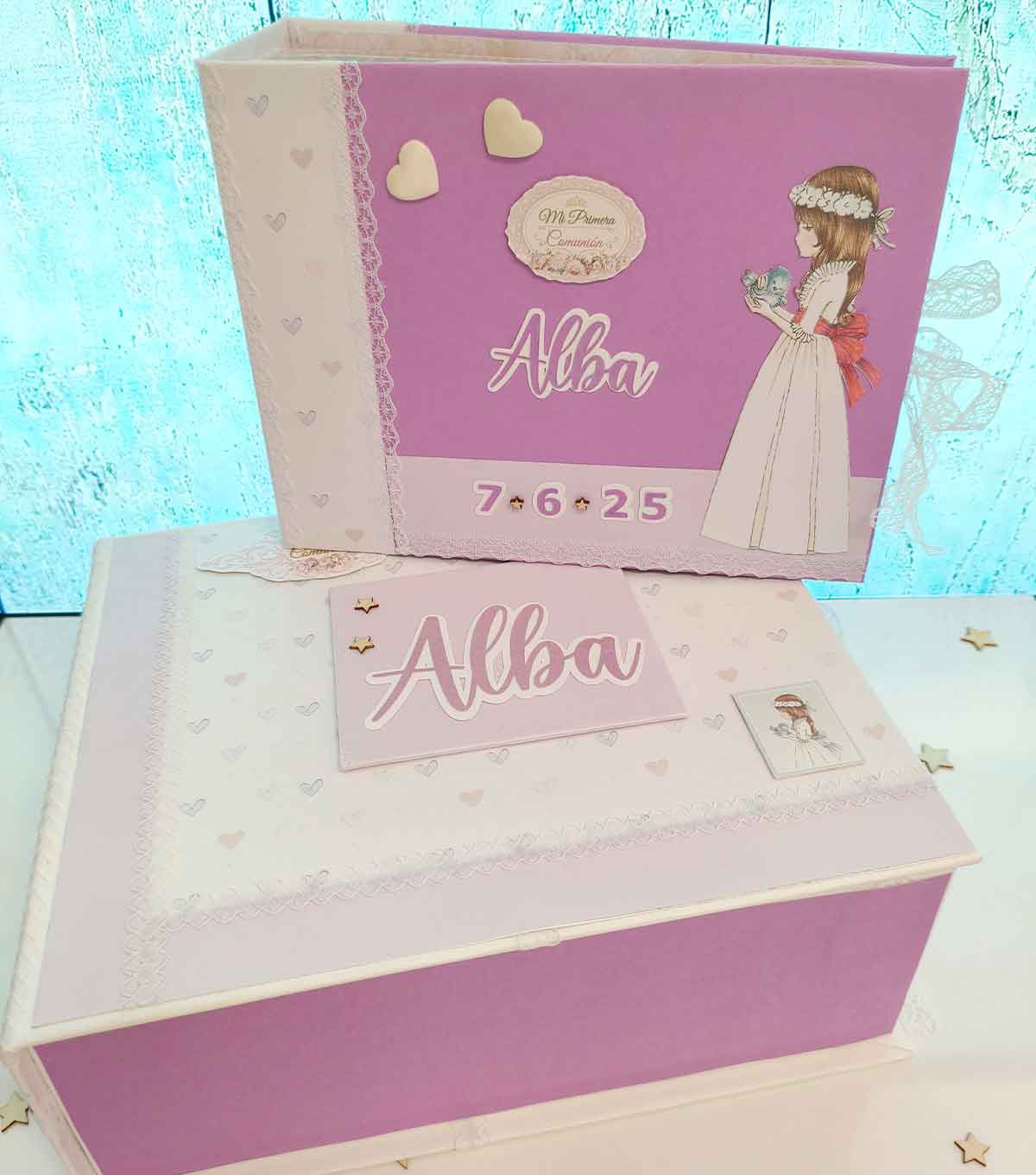 caja-y-album-comunion-personalizado album-comunion-y-caja-scrap-personalizado